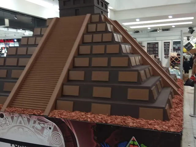 An Aztec pyramid built from chocolate in a shopping centre